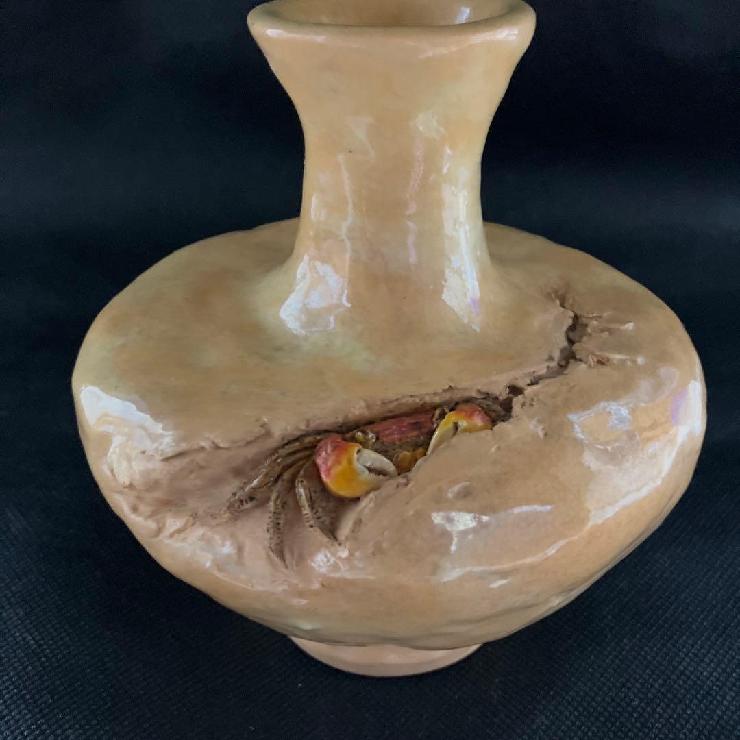 二六焼　楽山焼　水月焼　佐々木二六　　天神蟹　花瓶　花器　一輪挿し　年代物　珍品