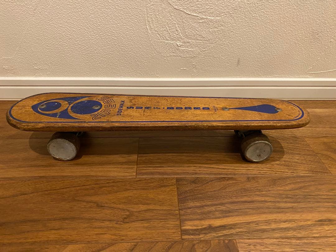 ヴィンテージ Zipees ウッドスケートボード サーフボード メタルホイール