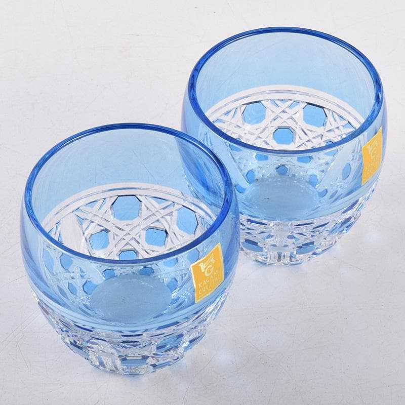 江戸切子　各務クリスタル　八角篭目　懐石杯　共箱　２点まとめて　M　R8984