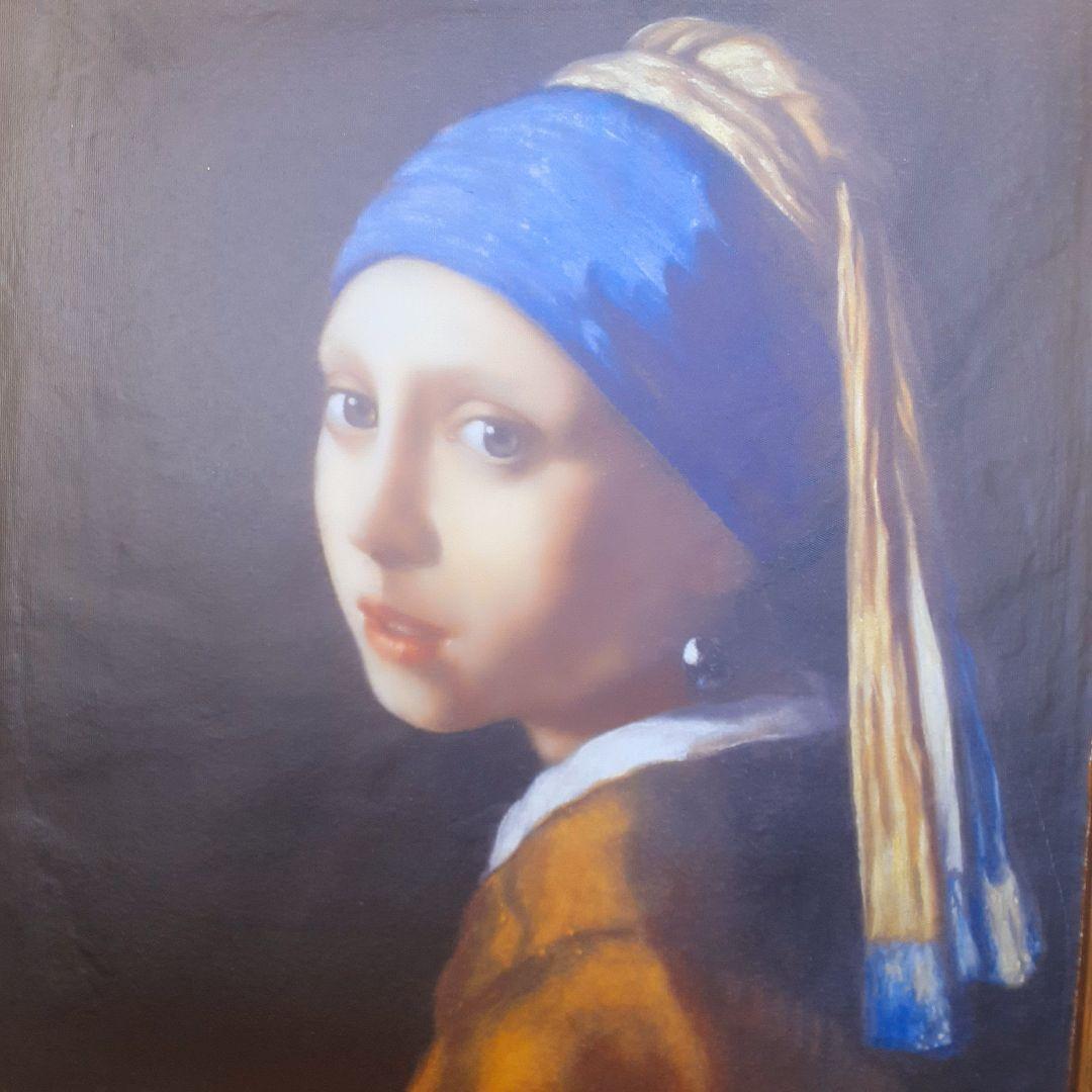 フェルメール作品　絵画　『真珠の耳飾りの少女』　良質キャンパス　豪華　金箔額縁付
