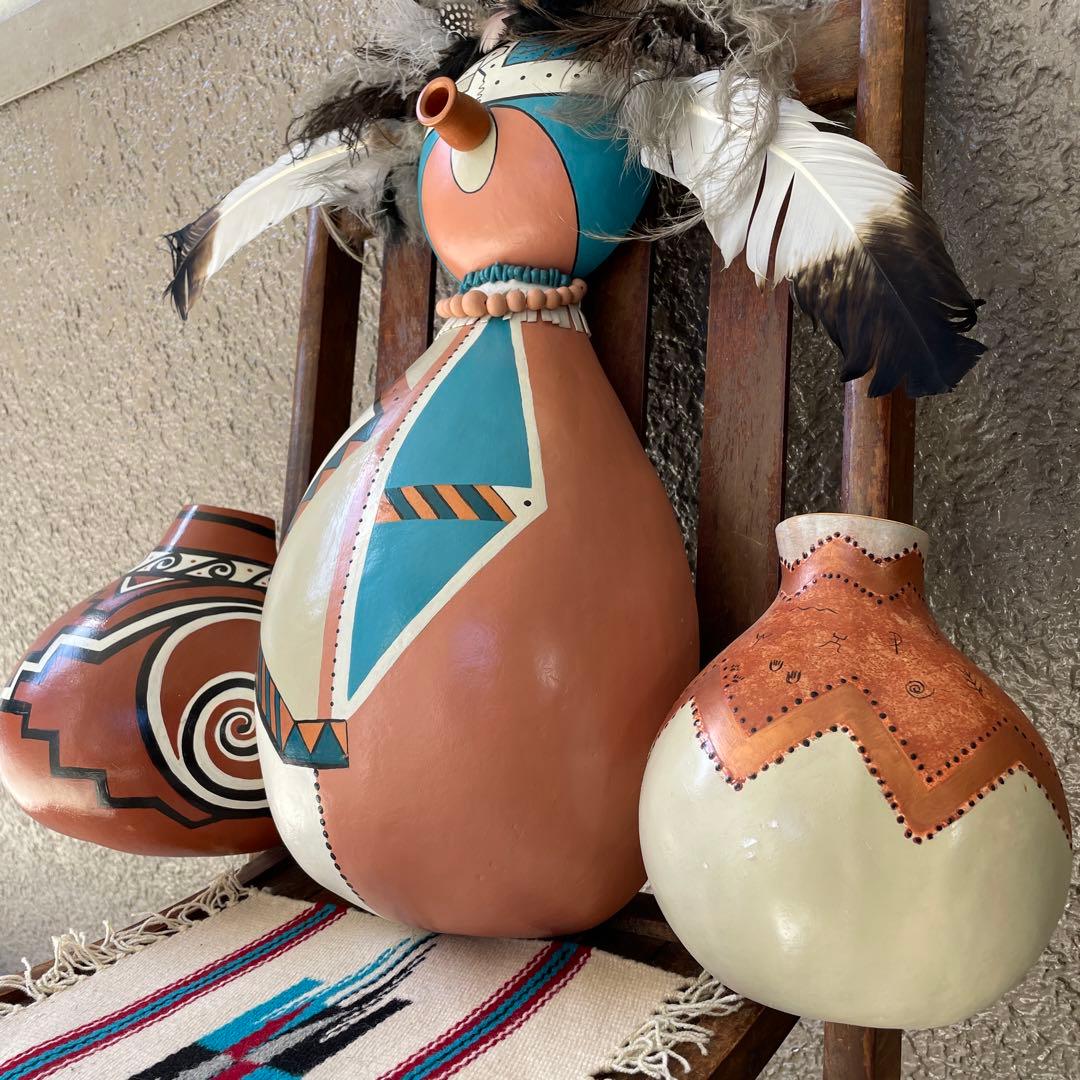 レアBIG！70s〜 ネイティブアメリカン カチナ＆壷の壁掛け　ナバホ族プエブロ