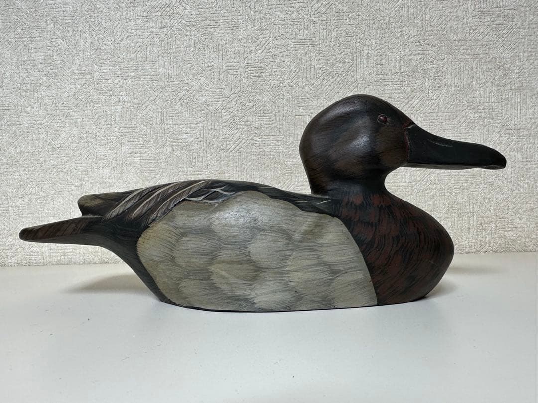 縁起物 天然木 カルガモ 鳥 木彫り置物 カモ 鴨 小鴨 水鳥 バード デコイ