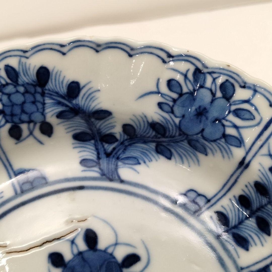 W179-2 清朝期 古染付青花画 小皿 小鉢 在銘 康熈年製 3枚セット　I