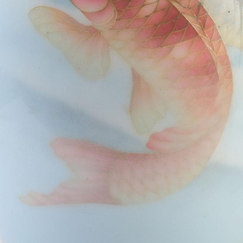 七宝焼　水色釉　双魚文　花瓶　V　9884