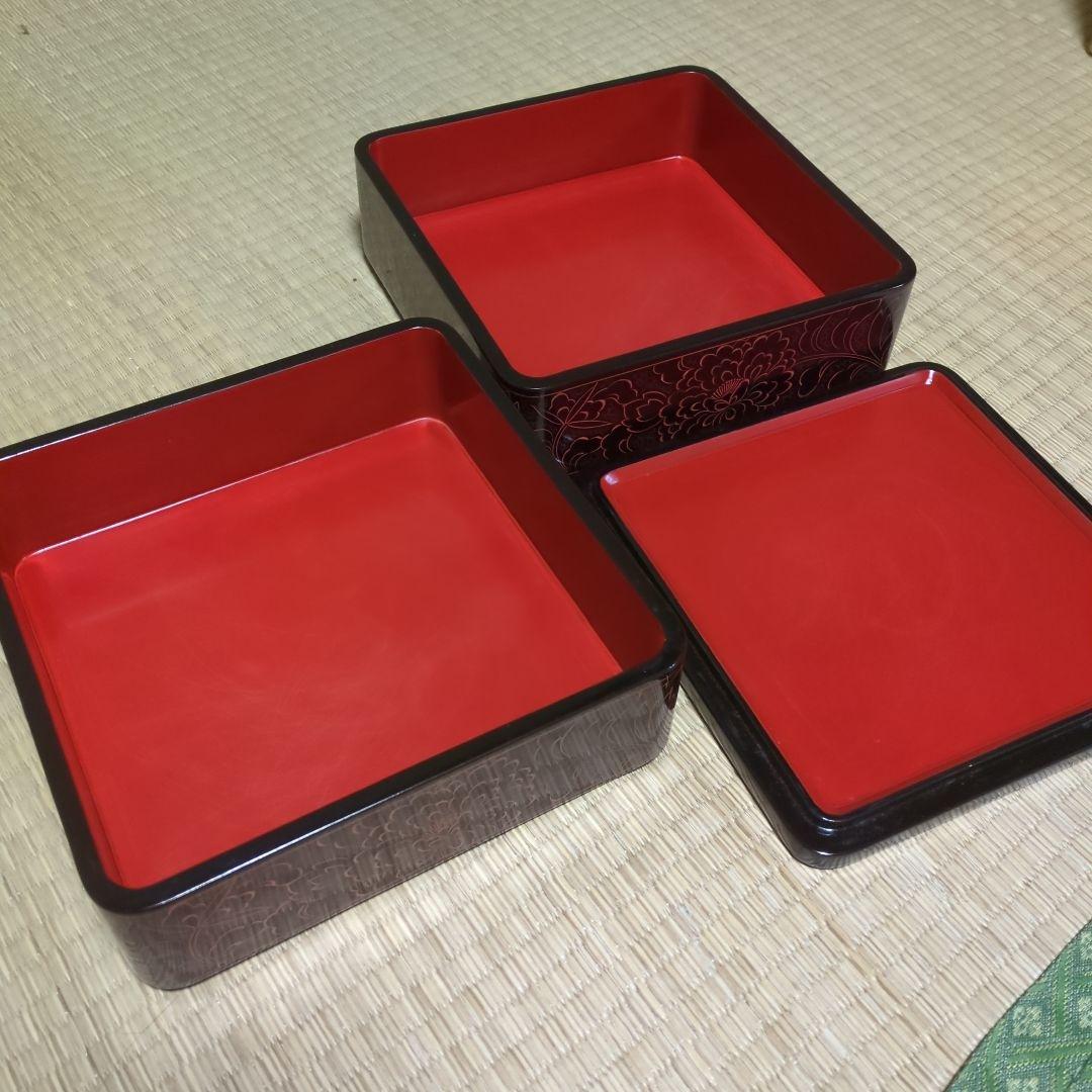 高級輪島塗　重箱　美品　箱や包装紙はシミ有り