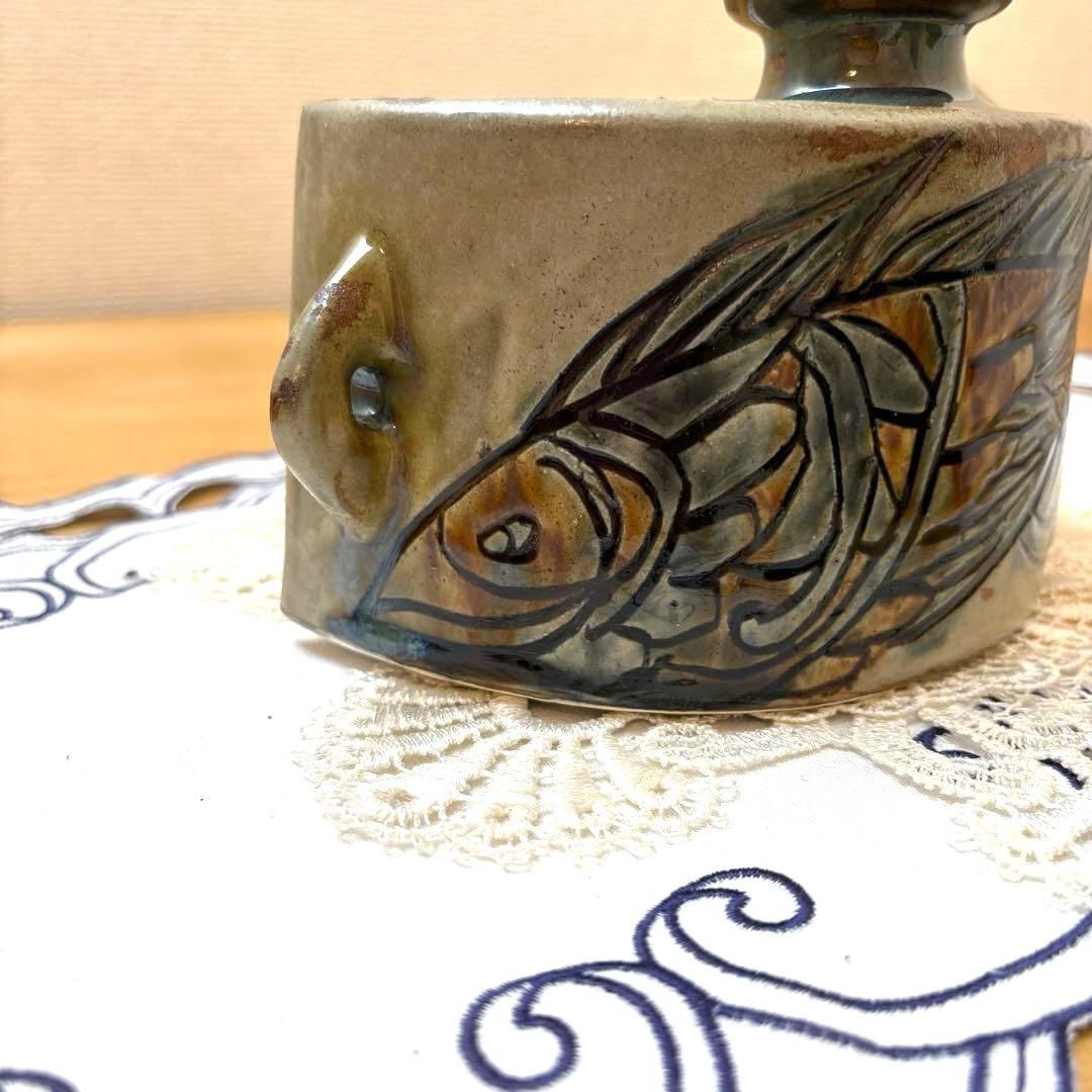 【元箱付き・1989年頃購入】壺屋焼　人間国宝　金城次郎作　魚文抱瓶