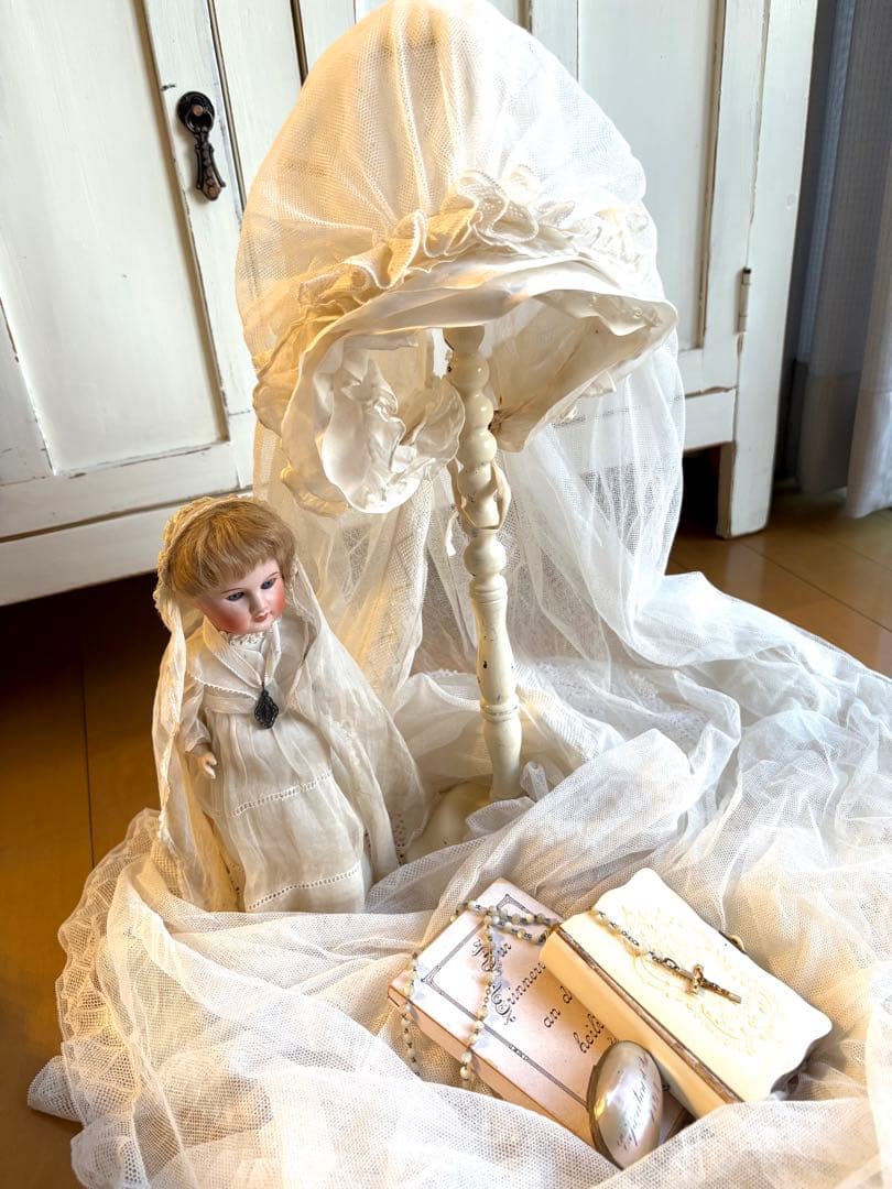 フランスアンティーク　セカンドコミュニオン　ヴェール　ボネ　初聖体拝領　ロザリオ