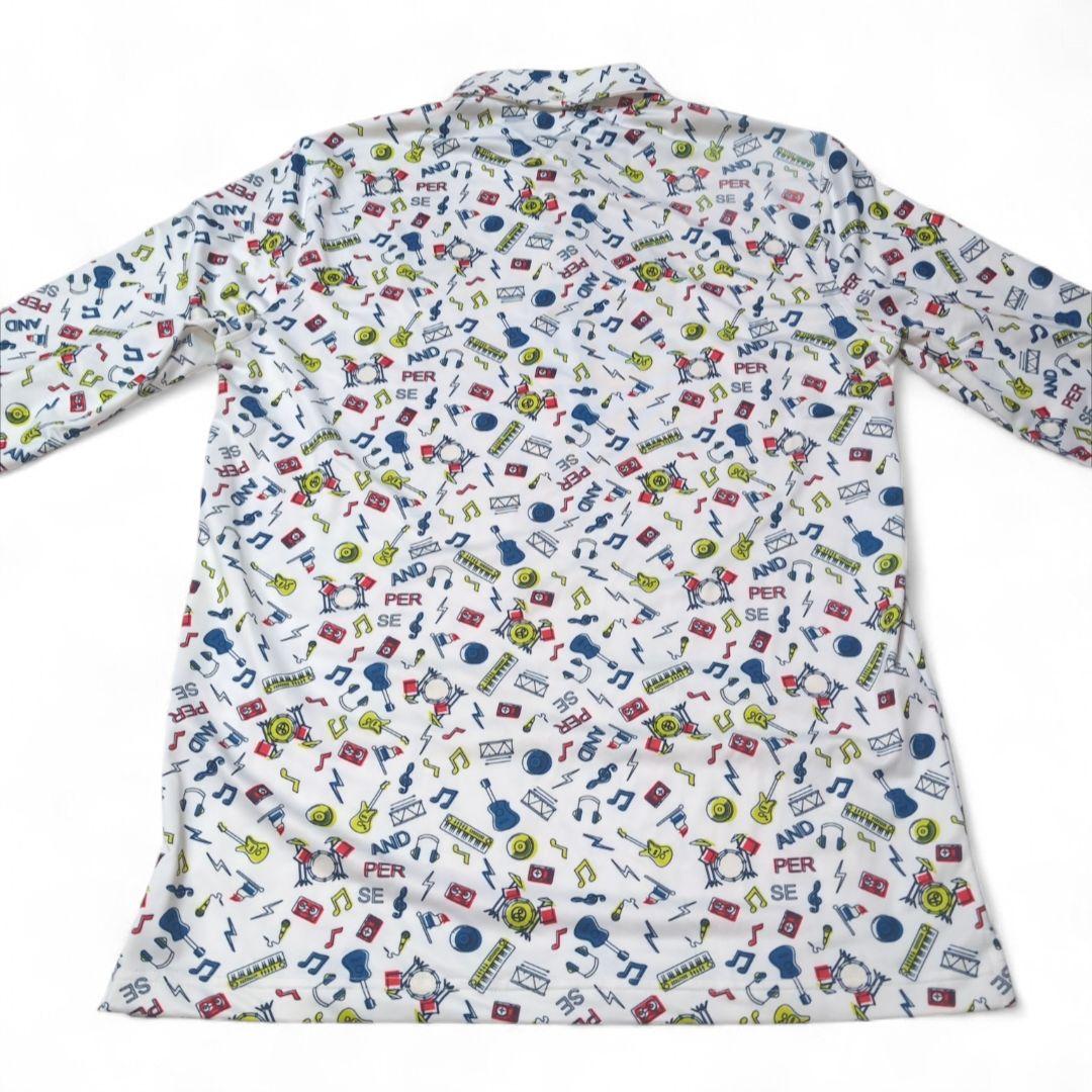 新品タグ付 アンパスィ ゴルフ 長袖 ポロシャツ 楽器柄 総柄 ホワイト L