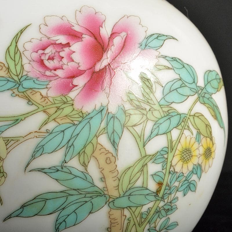 中国　中国景徳鎮製　粉彩　漢詩花鳥文　玉壷春瓶　時代箱付　M　R6427