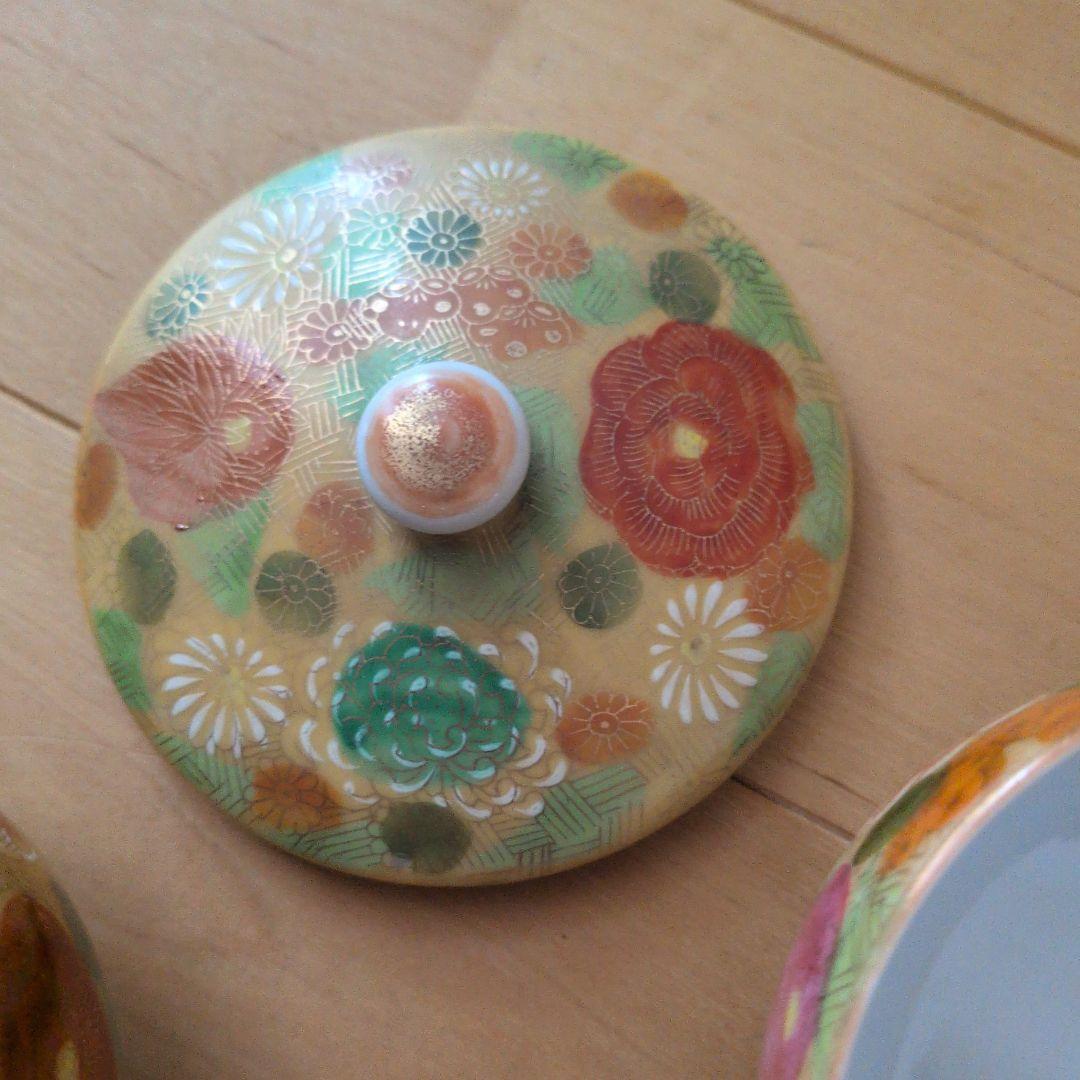 茶道具セット 花柄 陶器製 6点 九谷焼