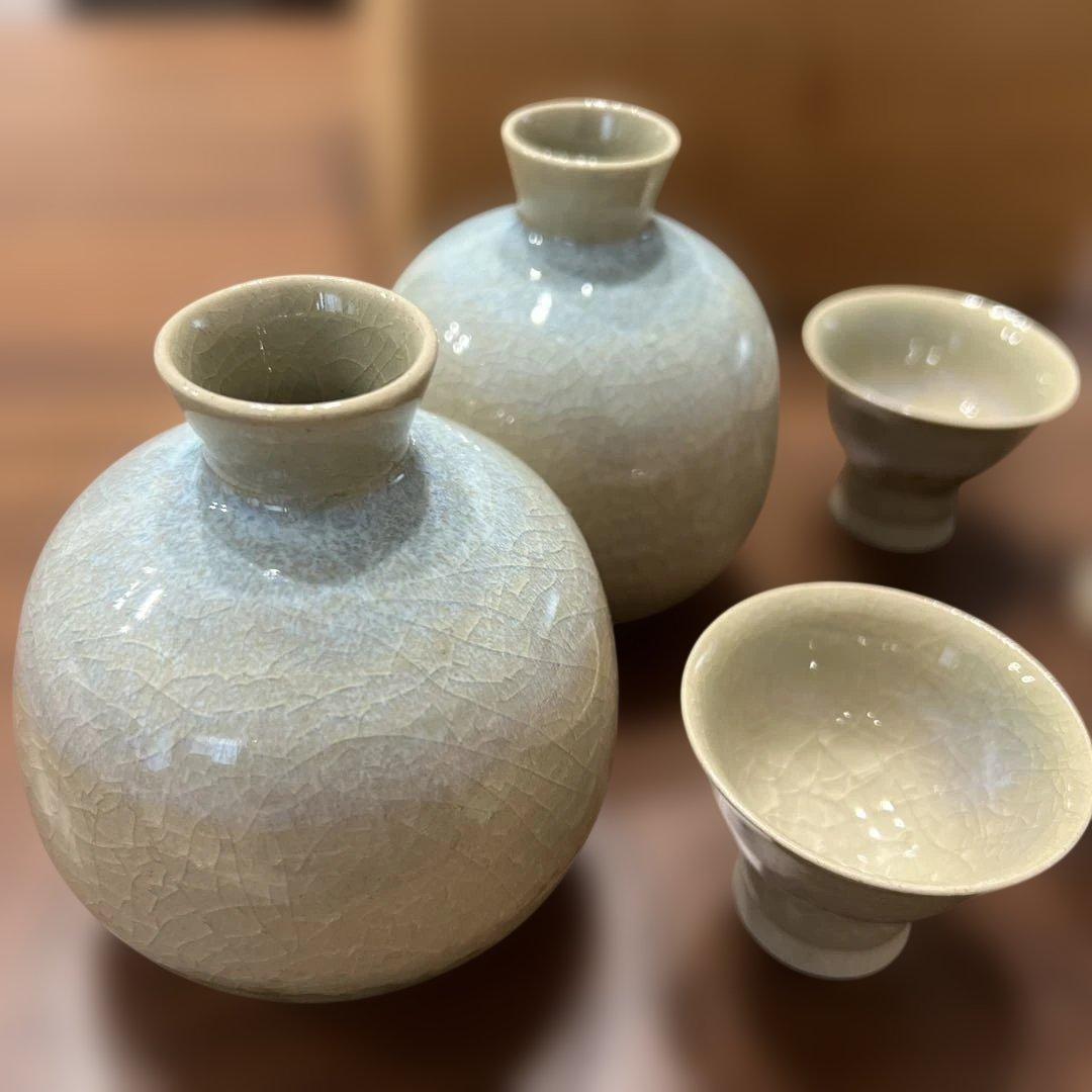 雪舟焼 酒器揃 不徹銘 共箱付 徳利盃