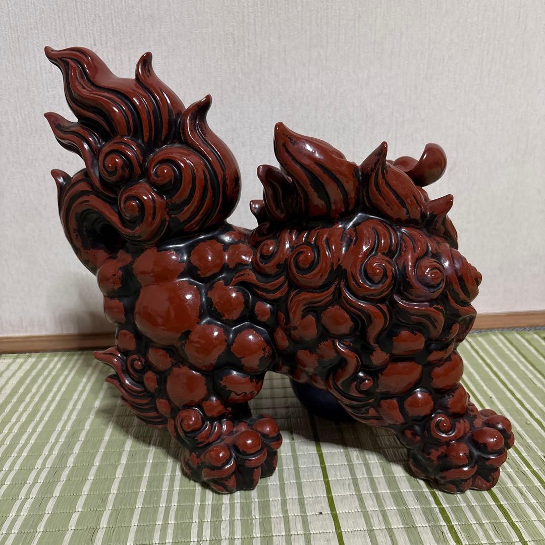 九谷焼 八幡窯 須栄義 獅子 金 赤 縁起物 魔除け　置物