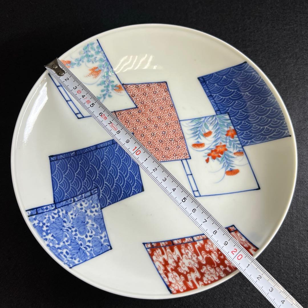 時代　色鍋島　八寸皿　塗木箱付　直径21㎝　東Y8-0109☆2Fタサオ