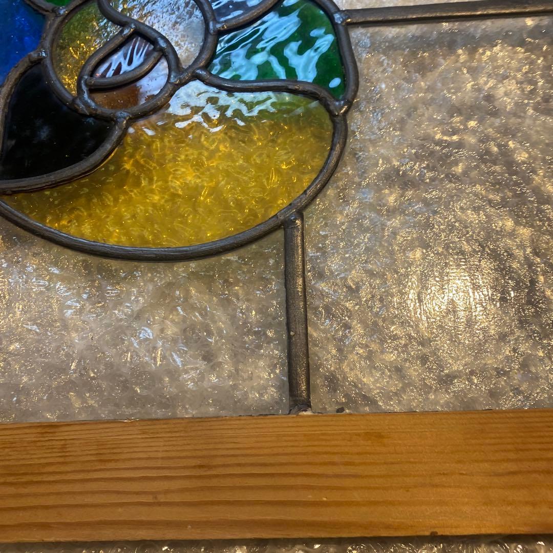 花のモチーフ ステンドグラス 木製フレーム