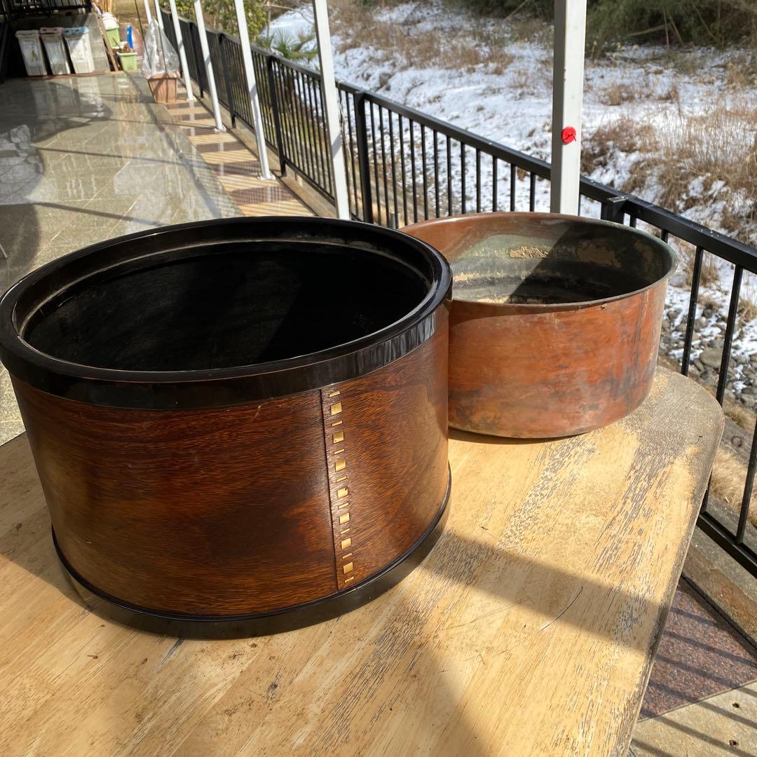 木製円形火鉢（茶色）曲げわっぱ　桑材