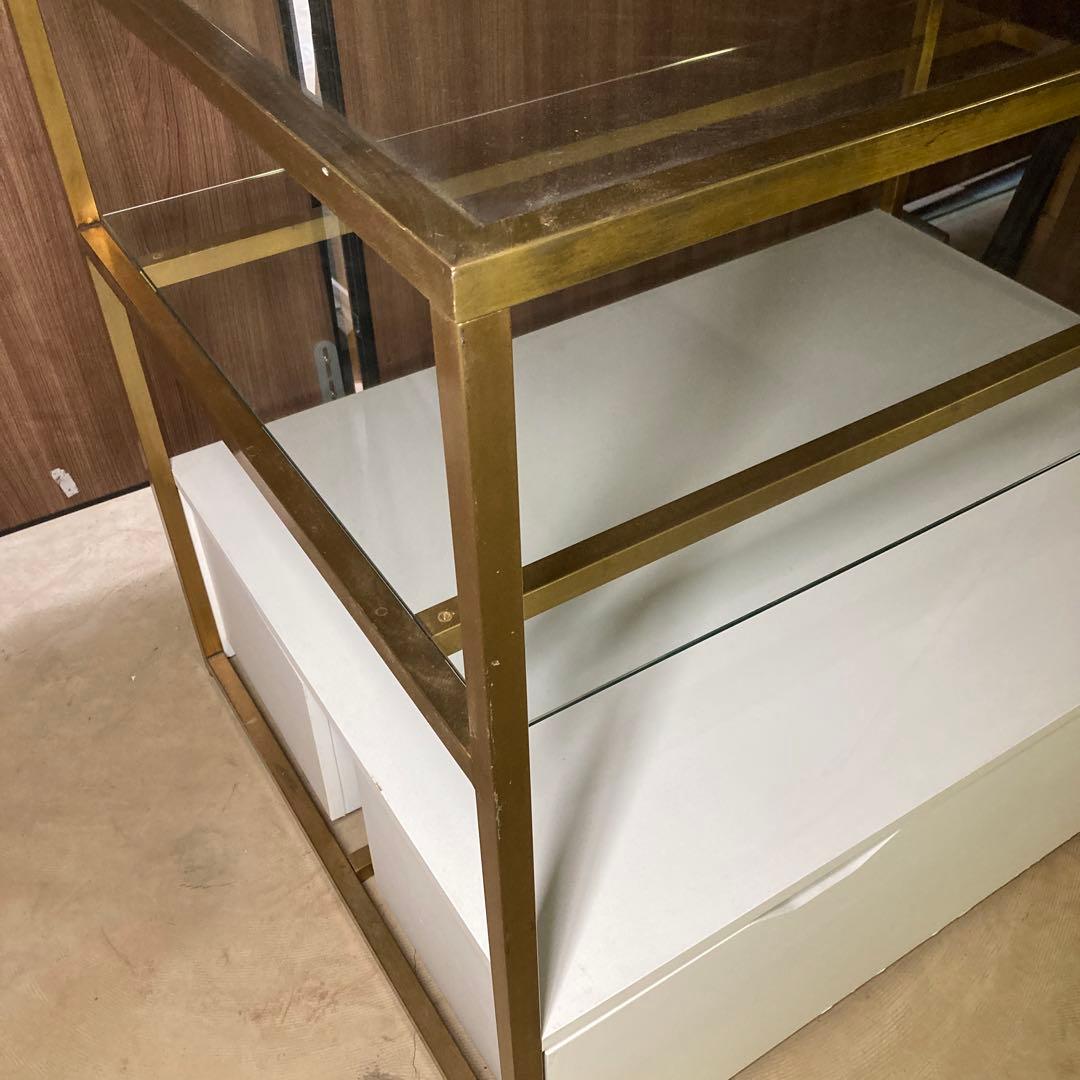 【引き取り限定】定価11万以上！店舗什器　トロッコ引き出し付き　３段テーブル