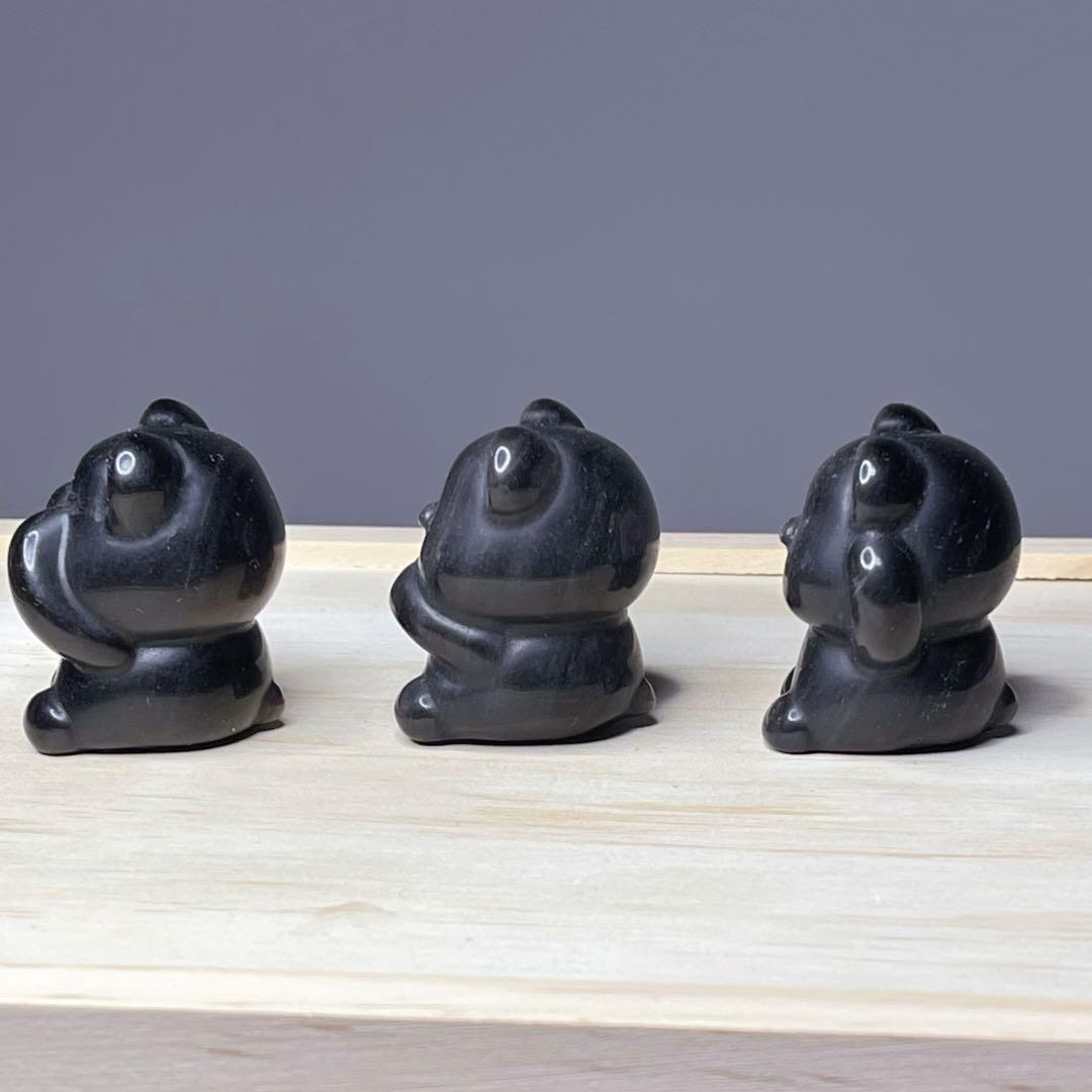 ★天然石★高品質シルバーオブシディアン♡三猿風くまさんセット♡置物♡プレゼント