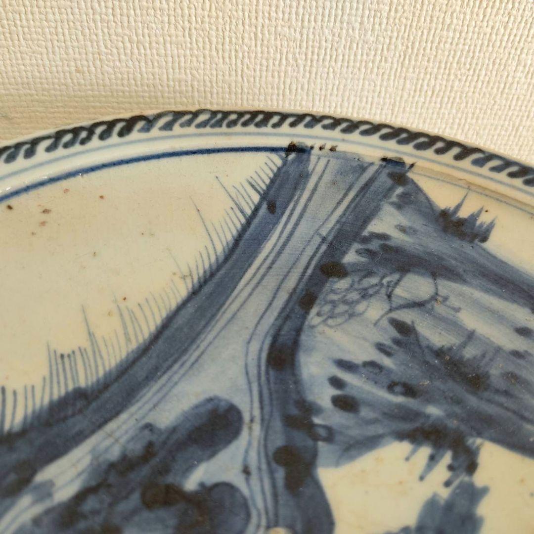 お値下げしました、初期伊万里　染付　蓬莱山　楼閣山水　滝文皿　箱付