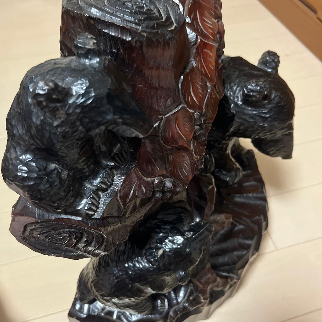 北海道民芸 熊の木彫り 葡萄 一点物 置き物 親子熊 インテリア 贈答品 寄贈品