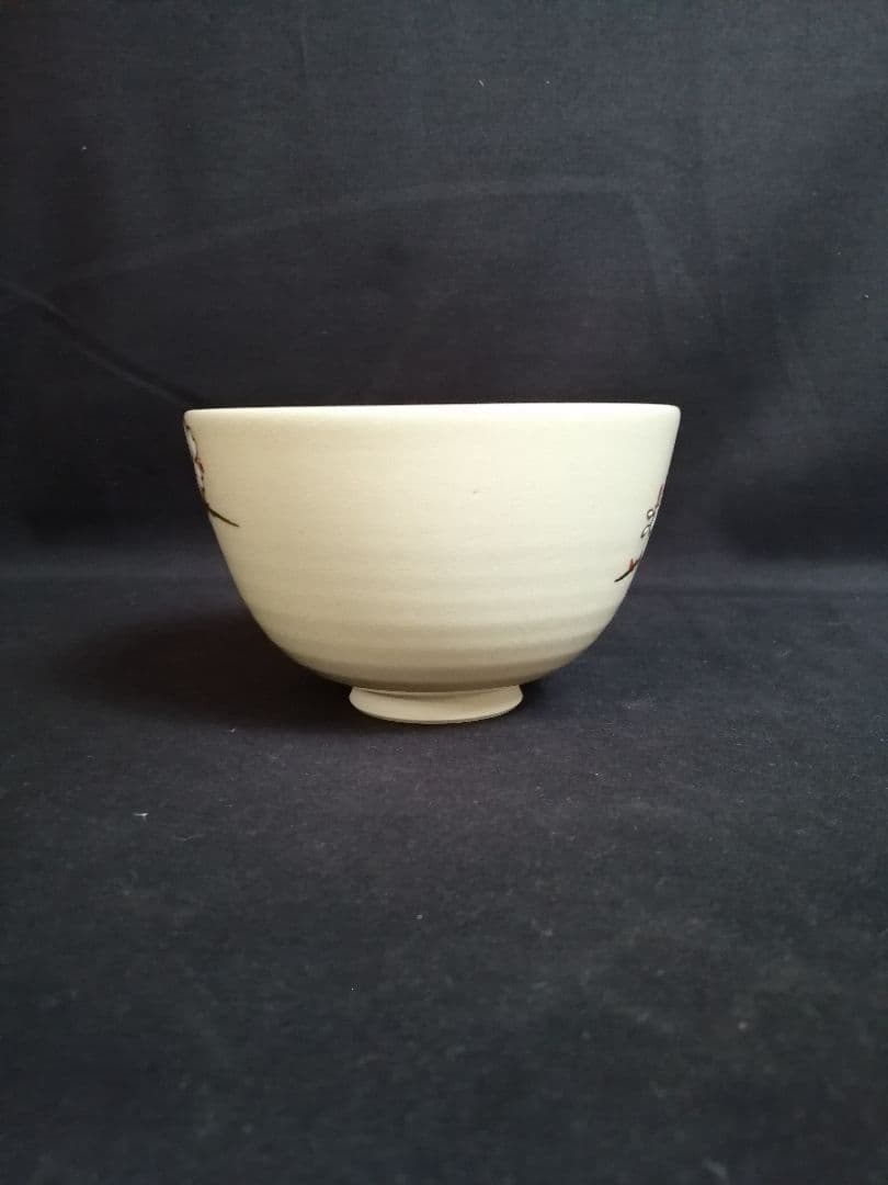 【茶道具】 色絵乾山桜花画茶碗 清閑寺窯 杉田祥平作 茶碗　A381