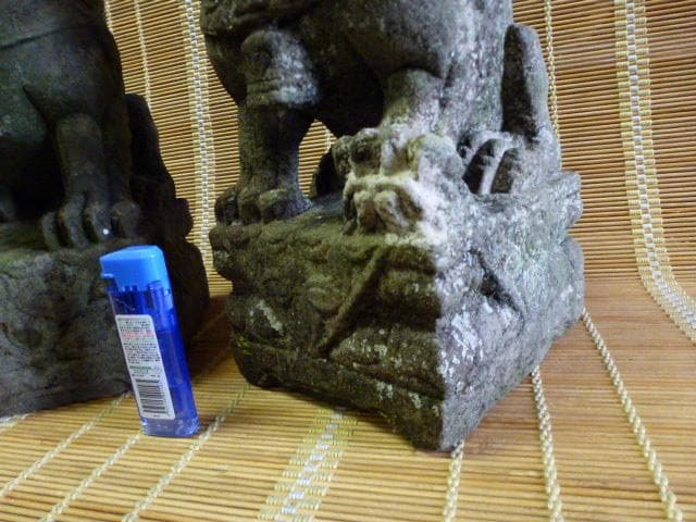 時代　石像　狛犬　一対　石彫　彫刻　縁起物　骨董　1尺　苔