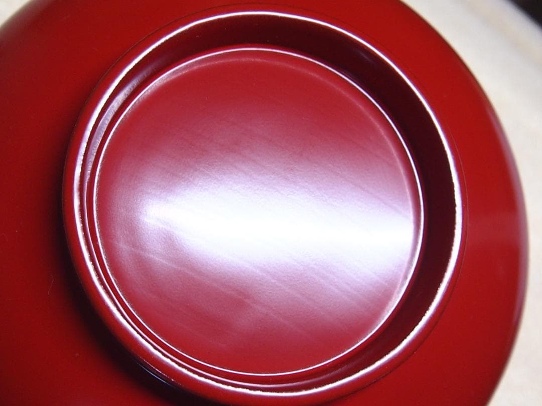 【美品】輪島塗 西久保田漆器店 桔梗蒔絵 小吸物椀 5客 瓢型/朱塗 漆器/食器