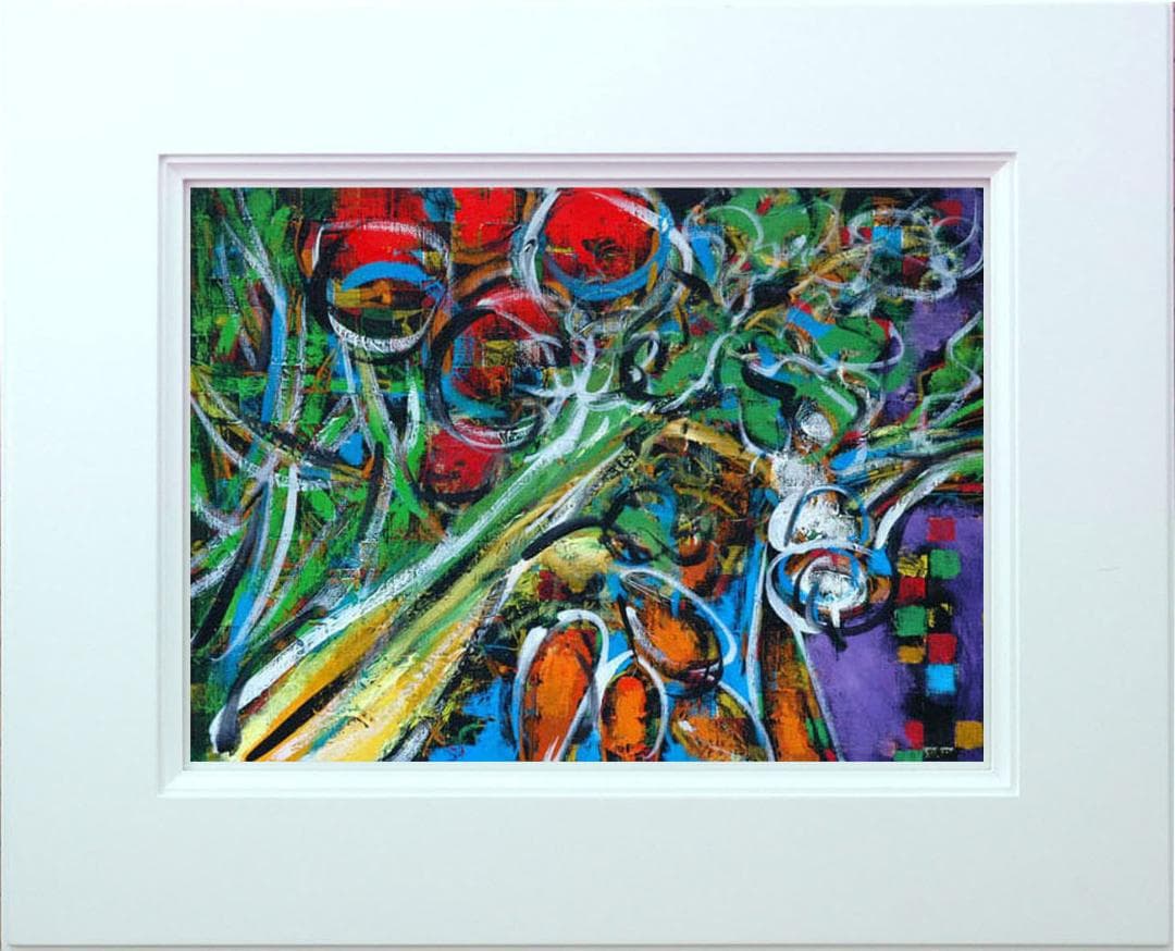 油絵 菅家令子 絵画インテリア額付( 青緑＋金色の枠 )uF6-061004果物