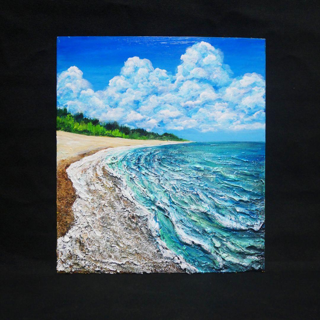 油絵 油彩 油彩画 絵 絵画【真夏の海と砂浜】