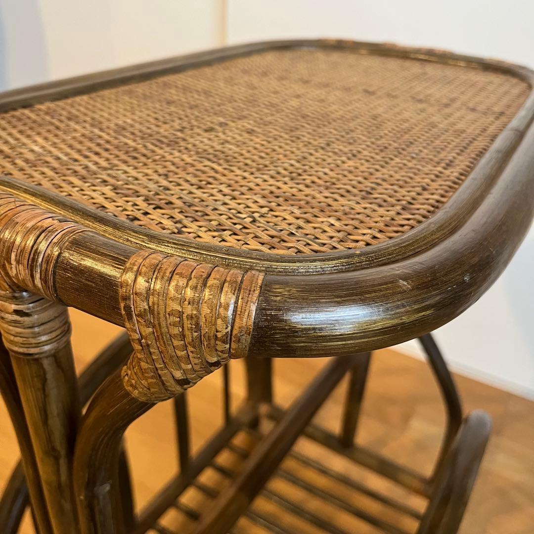 ラタン サイドテーブル マガジンラック 籐家具 レトロ アンティーク調