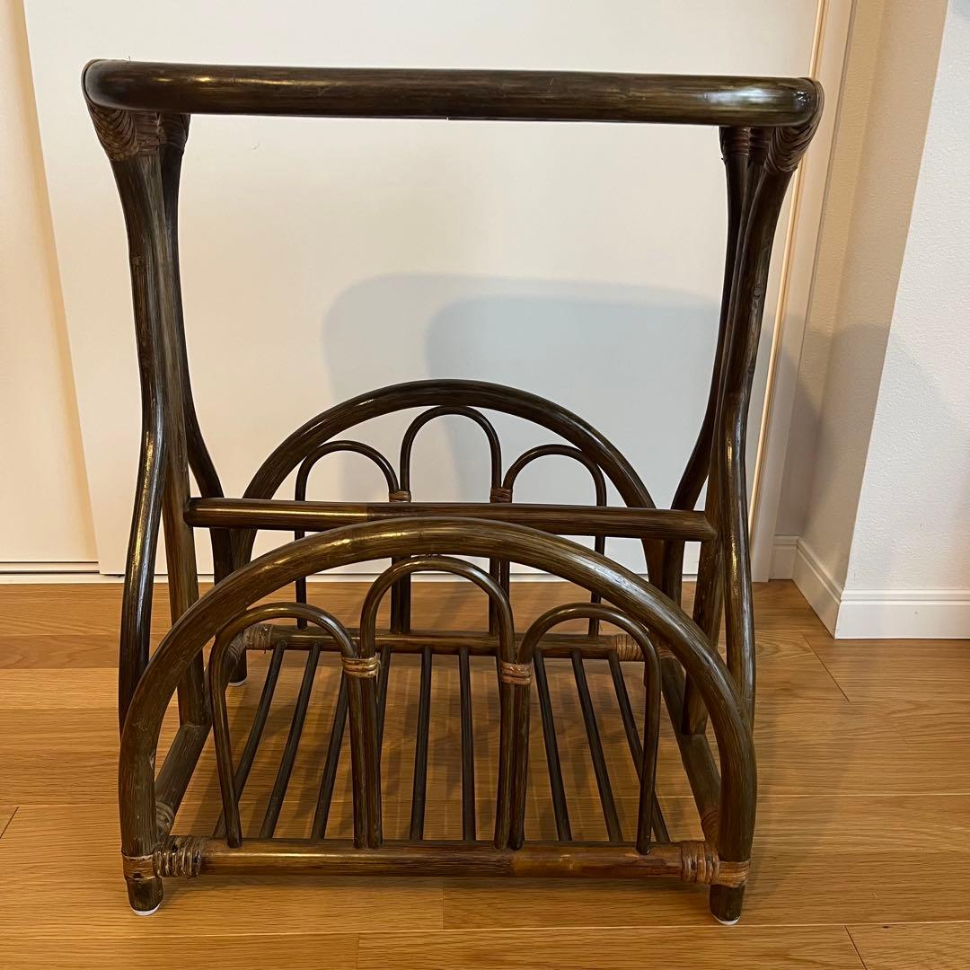 ラタン サイドテーブル マガジンラック 籐家具 レトロ アンティーク調