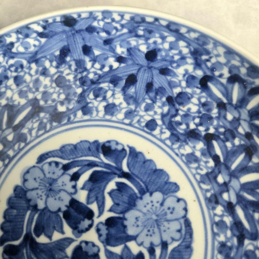 古伊万里　染付　六寸皿　花尽くし　江戸時代　金直し　金継ぎ　アンティーク　骨董