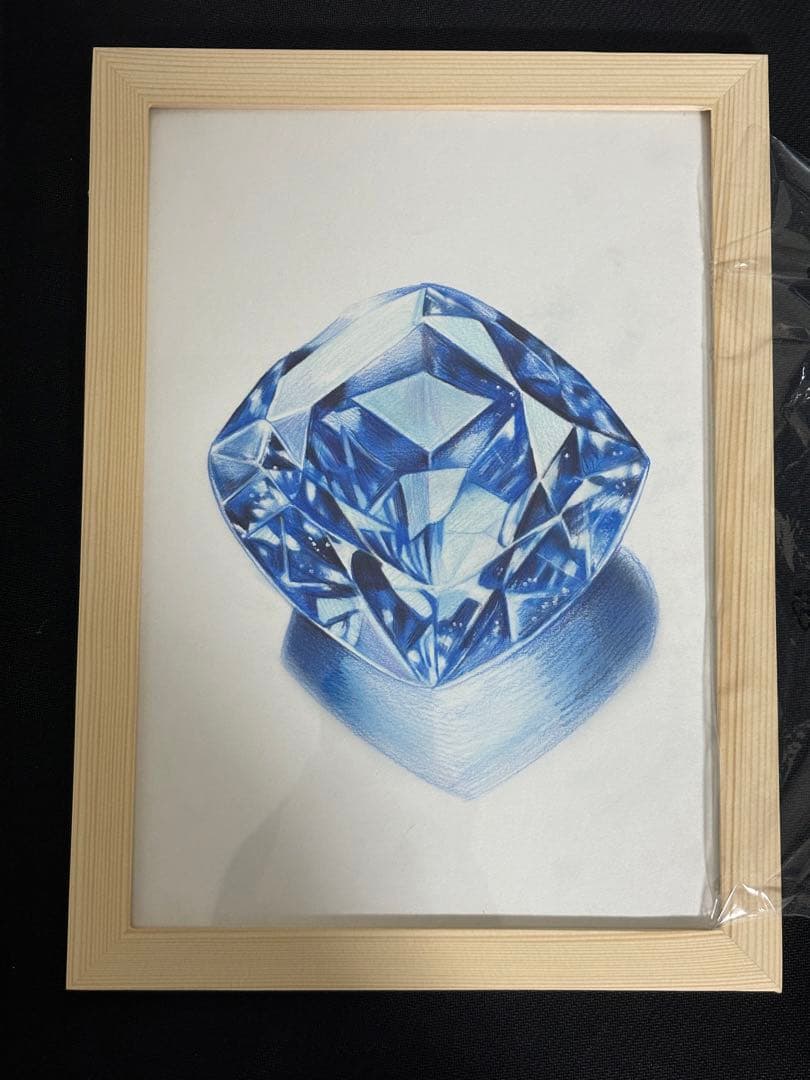 色鉛筆画 青い宝石の鉛筆画（フレーム付き）値段交渉歓迎
