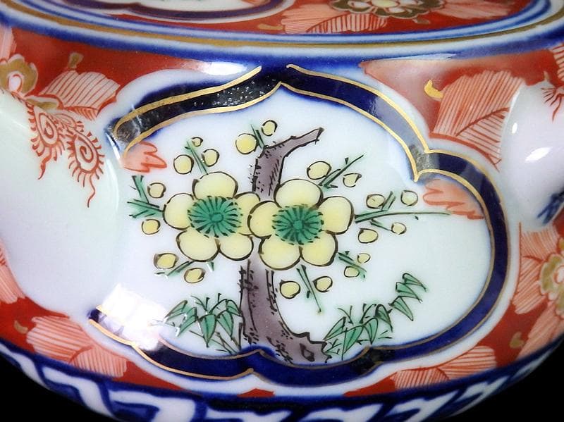 九谷　大聖寺伊万里　金襴手　窓絵　松竹梅の図　急須　F335AS-fbun