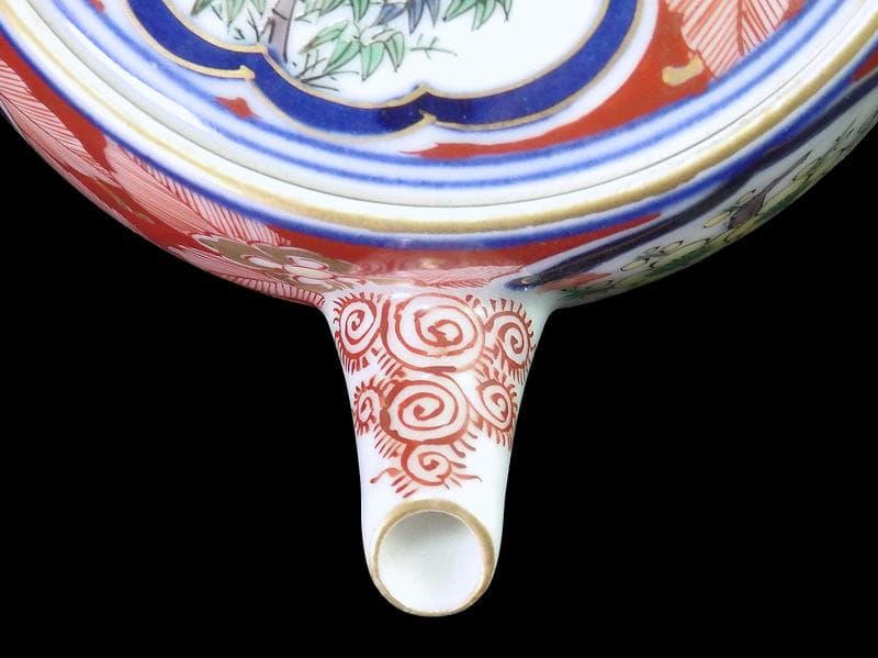 九谷　大聖寺伊万里　金襴手　窓絵　松竹梅の図　急須　F335AS-fbun