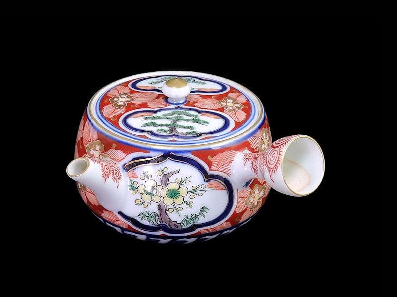 九谷　大聖寺伊万里　金襴手　窓絵　松竹梅の図　急須　F335AS-fbun