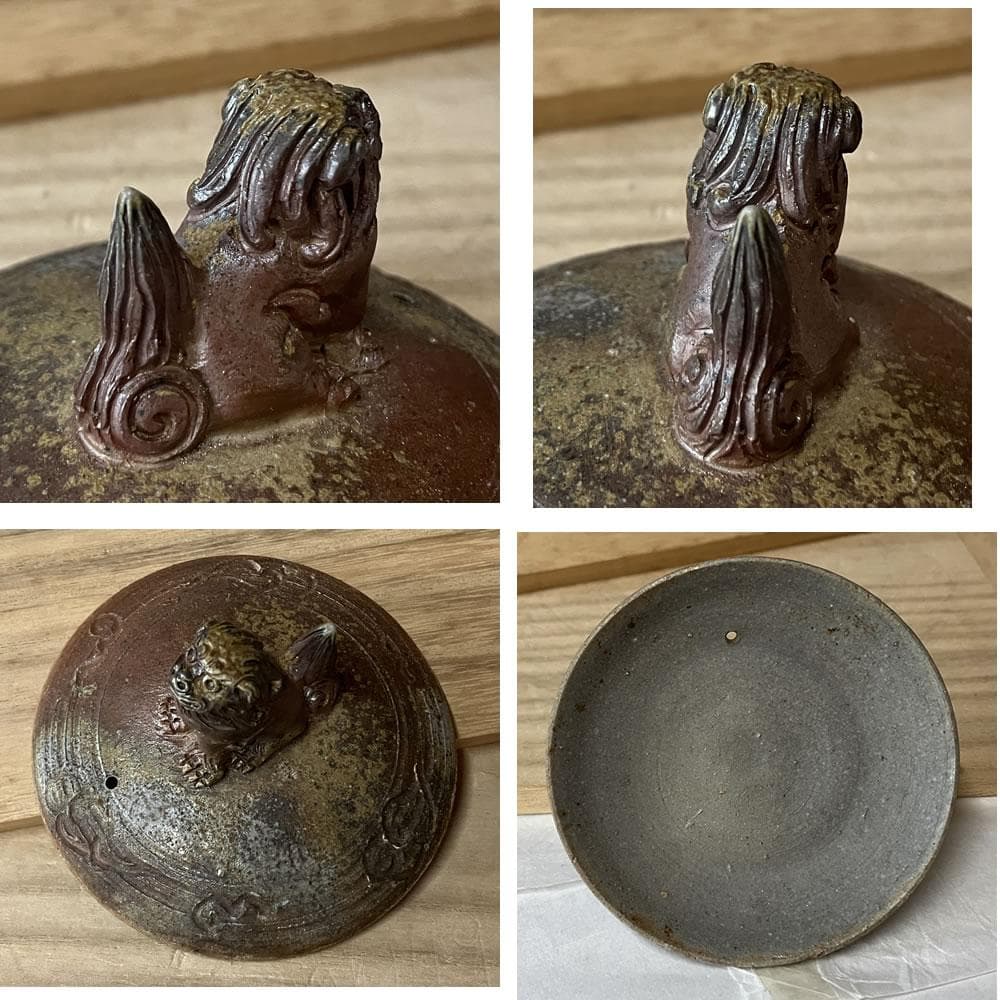 y045 明光窯 備前焼 宝瓶 獅子摘み 共箱 未使用 急須 茶道具