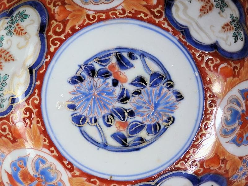 古伊万里　色絵 窓絵　藤に蝶　菊の図　膾皿　５客　C202AS-CWv