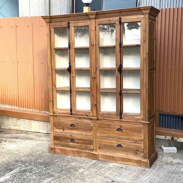 ビンテージ　ガラスキャビネット　大型カップボード　ブックケース　古材