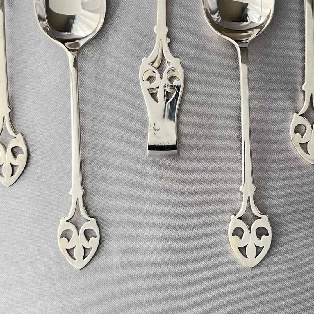 【英国】 透かしのティースプーン / シュガートング 6名用 ケース