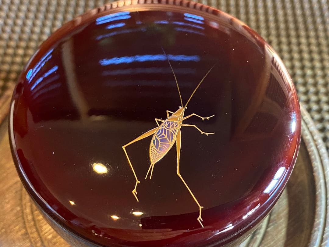 美品　輪島塗　棗　蒔絵・松虫（鈴虫）　　　　鈴谷鐵五郎作 ・茶道具　ヴィンテージ