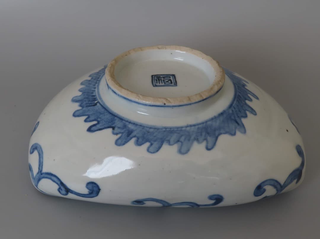 中国　明末清初　古染付大鉢　(検)青花 景徳鎮 祥瑞