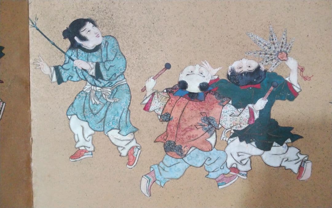 若冲伊藤【二枚折り屏風】岩絵の具使用