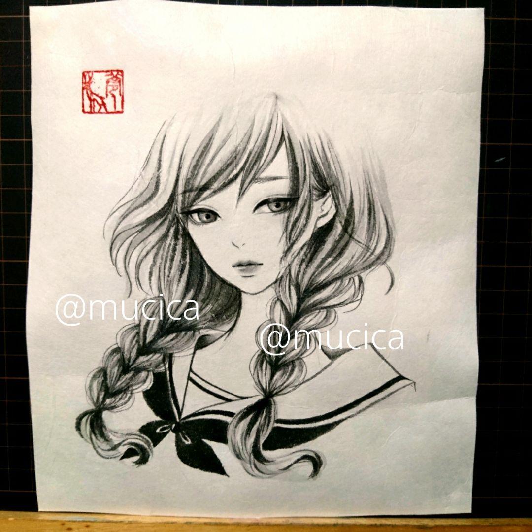 ポストカード  日本画 水墨画 墨絵 新作 セーラー服