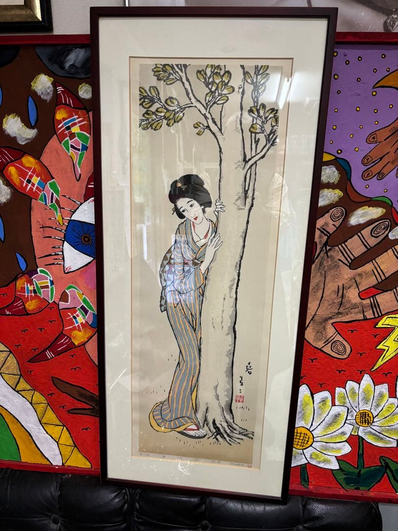 真作 超貴重 竹久 夢二 「 春 」 木版画 ２５号 大作 1991年作品
