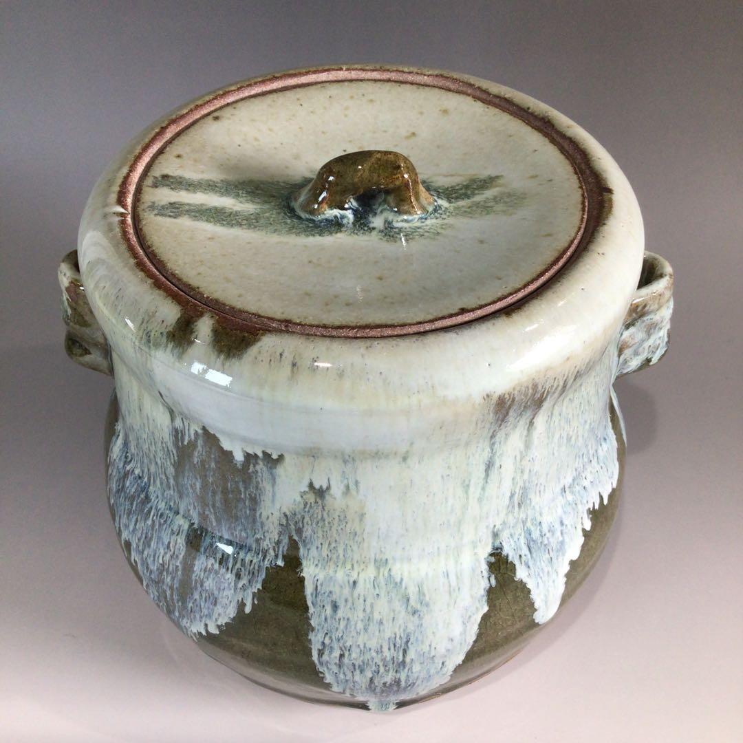 Ｐ４４７　水指　『唐津焼』『内山仙鶴造』『耳付水指』　共箱　茶道具
