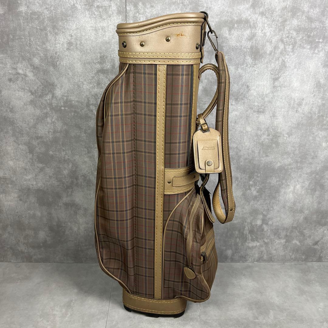 良品　ミズノ　キャディバッグ　3分割　カート式　チェック柄　一部レザー　チャーム