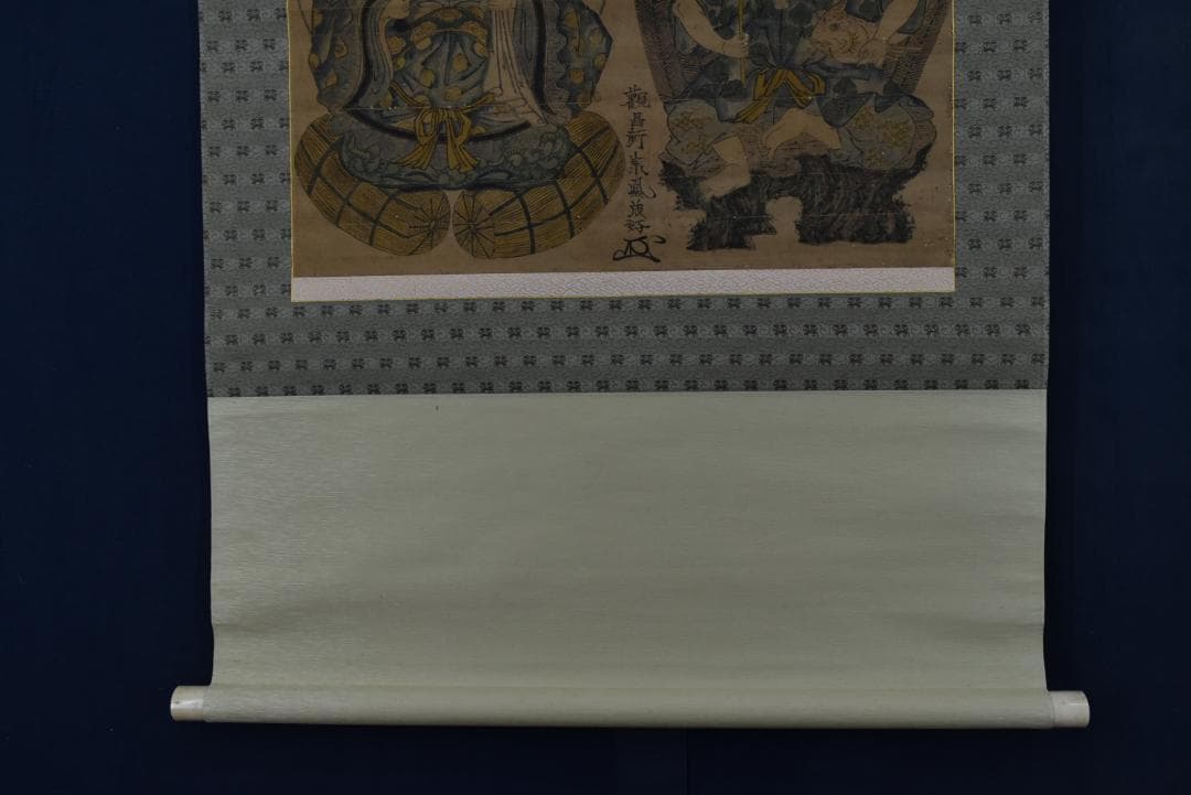 【真作】観昌軒宗鳳茂好/恵比須大黒図/版画/古画人物図/掛軸☆宝船☆Z-673