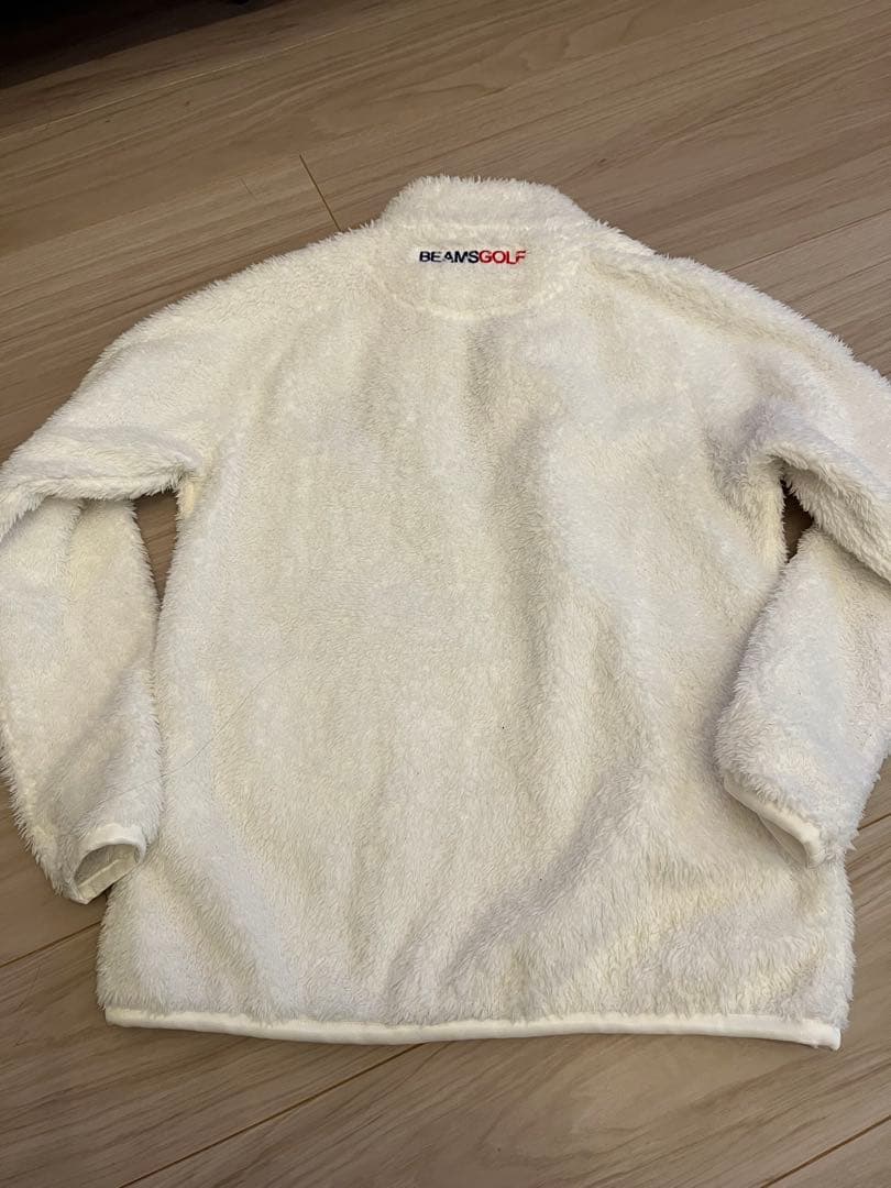 ビームスゴルフ　ジップ　ボアジャケット　ホワイト　ロゴ　ダブルジップ　Mサイズ