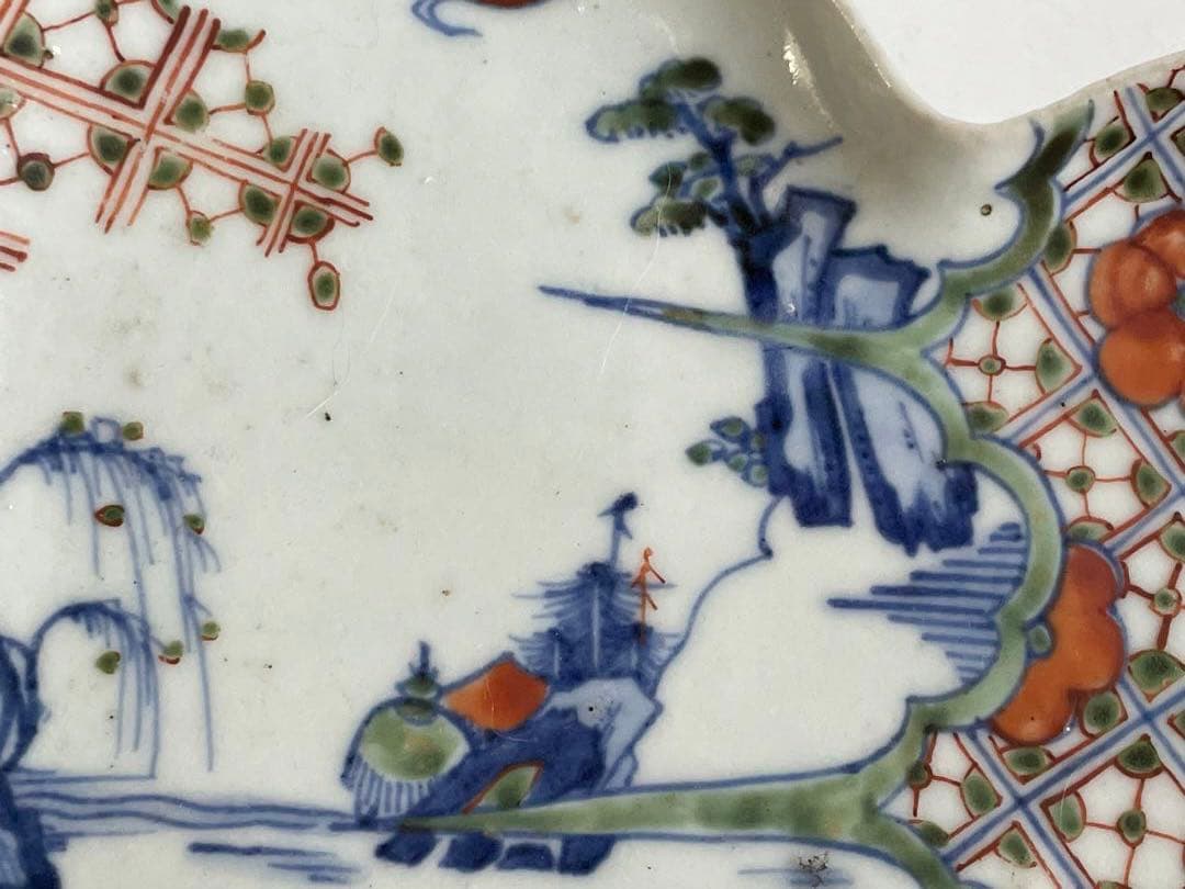 #2 骨董　アンティーク　色絵古九谷　色絵山水文瓢形向付　変形皿　古九谷