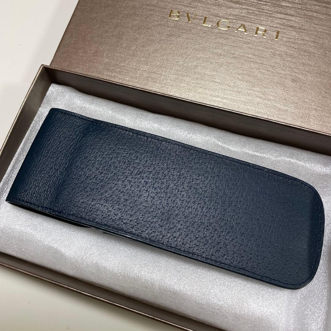 BVLGARI ブルガリ ペンケース 3本差し 筆箱 本革 レザー ネイビー